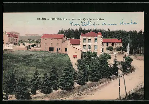 AK Usson-en-Forez, Vue sur le Quartier de la Gare