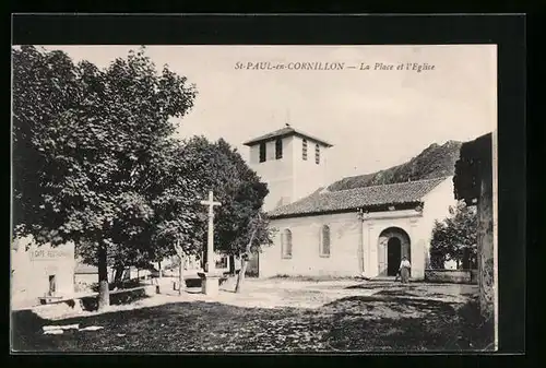 AK Saint-Paul-en-Cornillon, La Place et l`Eglise