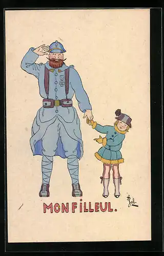 AK Mädchen hält den Soldaten an der Hand Mon filleul