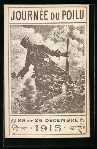 AK Journée du Poilu, Soldat wirft eine Handgranate, 1915, Propaganda