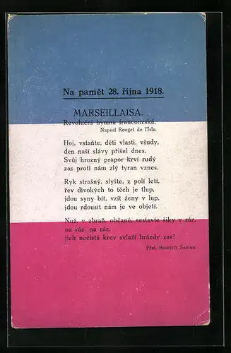 AK Französische Fahne und Text der Marseillaise, Propaganda