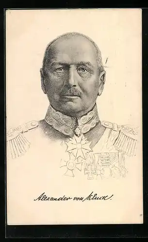 AK General Alexander von Kluck, Halbporträt in Uniform