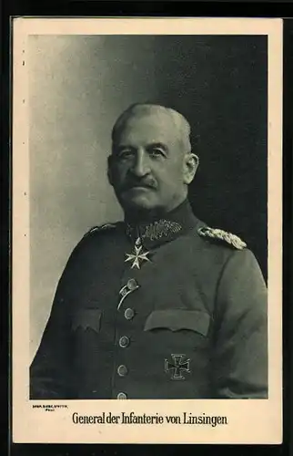 AK General der Infanterie von Linsingen, Halbporträt in Uniform