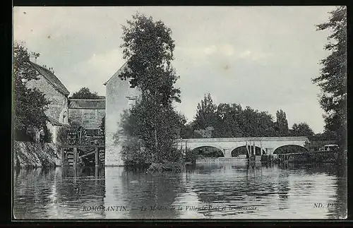 AK Romorantin, Le Moulin de la Ville, le Pont et le Déservoir