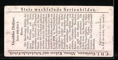 Sammelbild Gartmann Schokolade, Serie 606, Bild 5, Deutsche Dichter, Theodor Storm