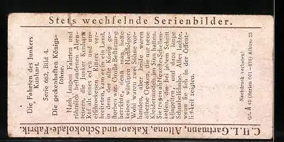 Sammelbild Gartmann Schokolade, Serie 662, Bild 4, Die Fahrten des Junkers Kunhart, die geckenhaften Königssöhne