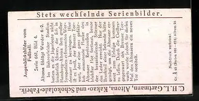 Sammelbild Gartmann Schokolade, Serie 661, Bild 4, Augenblicksbilder vom Fussball, Altona schlägt Werder 6:0