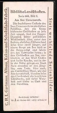 Sammelbild Gartmann Schokolade, Serie 668, Bild 5, Biblische Landschaften, am See Genezareth