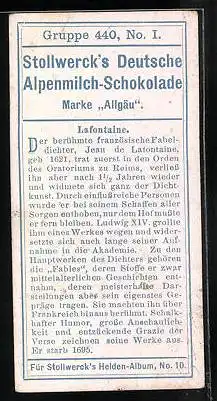 Sammelbild Stollwerck Schokolade, Gruppe 440, No. I., französischer Fabeldichter Lafontaine