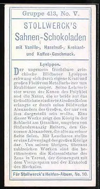 Sammelbild Stollwerck Schokolade, Gruppe 413, No. V., Bildhauer Lysippos