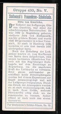 Sammelbild Stollwerck Schokolade, Gruppe 430, No. V., Erfunder der Luftpumpe Otto von Guericke