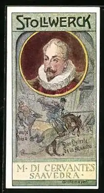 Sammelbild Stollwerck Schokolade, Gruppe 433, No. VI., spanischer Dichter Miguel de Cervantes Saavedra