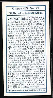 Sammelbild Stollwerck Schokolade, Gruppe 433, No. VI., spanischer Dichter Miguel de Cervantes Saavedra