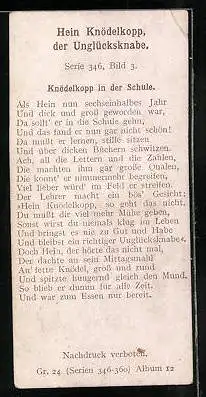 Sammelbild Gartmann's Chocolade, Serie 346, Bild 3, Hein Knödelkopp, der Unglücksrabe, Knödelkopp in der Schule