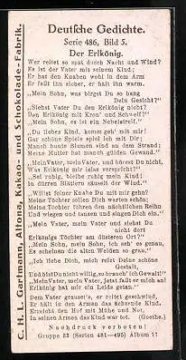 Sammelbild Gartmann's Chocolade, Serie 486, Bild 5, Deutsche Gedichte, Der Erlkönig