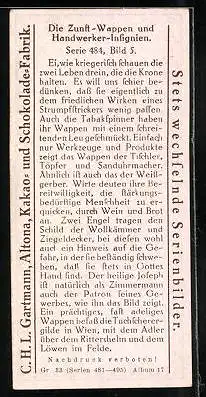 Sammelbild Gartmann's Chocolade, Serie 484, Bild 5, Die Zunft-Wappen und Handwerker-Insignien