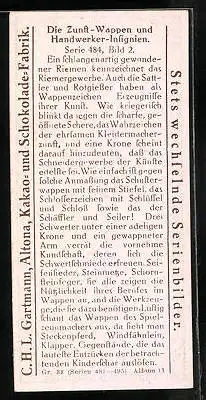 Sammelbild Gartmann's Chocolade, Serie 484, Bild 2, Die Zunft-Wappen und Handwerker-Insignien