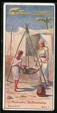 Sammelbild Gartmann Chocolade, Serie 477, Bild 1, Entwicklung der Buttergeräte, Arabsiche Butterschwinge