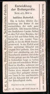 Sammelbild Gartmann Chocolade, Serie 477, Bild 2, Entwicklung der Buttergeräte, Indisches Butterfass