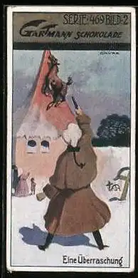 Sammelbild Gartmann Schokolade, Serie 469, Bild 2, Münchhausens Abenteuer, eine Überraschung