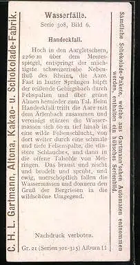 Sammelbild Gartmann Schokolade, Serie 308, Bild 6, Wasserfälle, Handeckfall