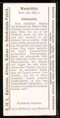 Sammelbild Gartmann Schokolade, Serie 308, Bild 2, Wasserfälle, Giessbachfälle