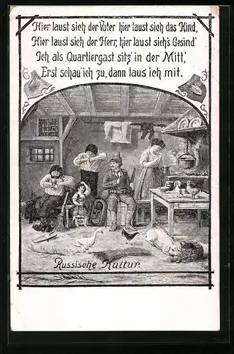 Künstler-AK Russische Kultur: Hier laust sich der Vater...