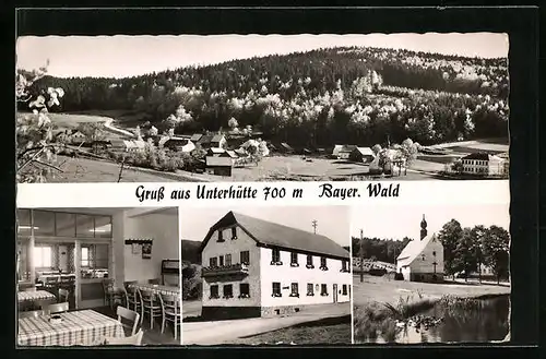 AK Unterhütte / Bay. Wald, Gesamtansicht & Gasthof und Waldpension H. Fenzl