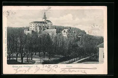 AK Friedland / Frydlant, Panorama mit Schloss