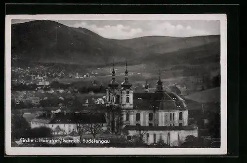 AK Haindorf / Hejnice, Panorama mit Kirche