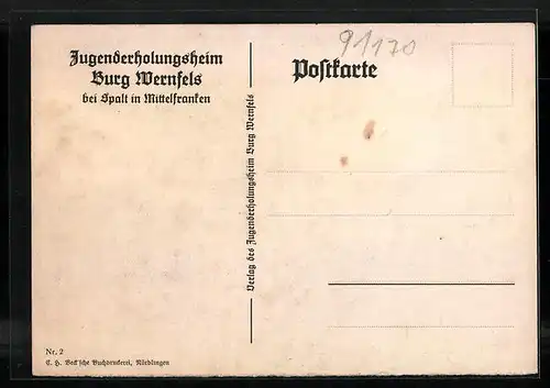Künstler-AK Spalt / Mfr., Jugenderholungsheim Burg Wernfels