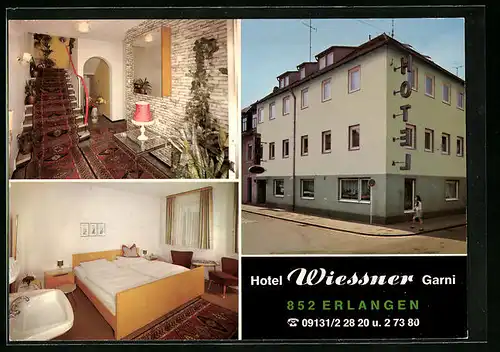 AK Erlangen, Hotel Wiessner Garni, Aussen- und Innenansichten