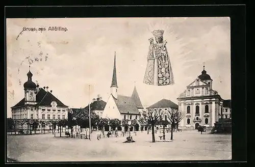 AK Altötting, Platz mit Kirche, Gnadenbild