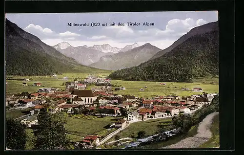 AK Mittenwald, Gesamtansicht mit Tiroler Alpen