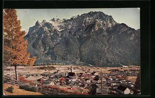 AK Mittenwald, Gesamtansicht mit Karwendel