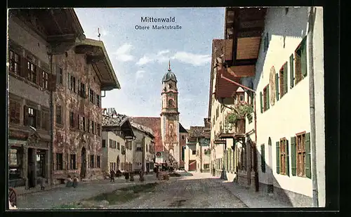 AK Mittenwald, Blick in die Obere Marktstrasse