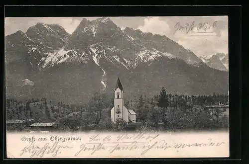 AK Obergrainau, Kirche mit Gebirgswand