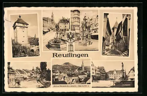 AK Reutlingen, Tübinger Tor, Lindenbrunnen, Marktplatz