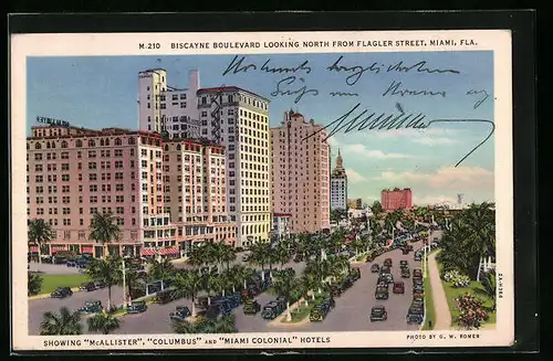 AK Miami, FL, Biscayne Boulevard looking North from Flagler Street, showing McAllister and Columbus Hotels