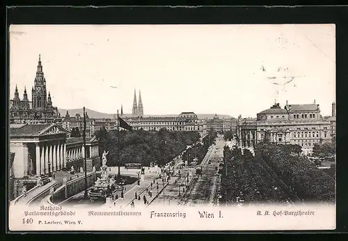 AK Wien, Franzensring mit Rathaus, Parlamentsgebäude und Burgtheater