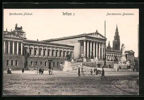 AK Wien, Reichsrats-Palast und Parlamentsbrunnen