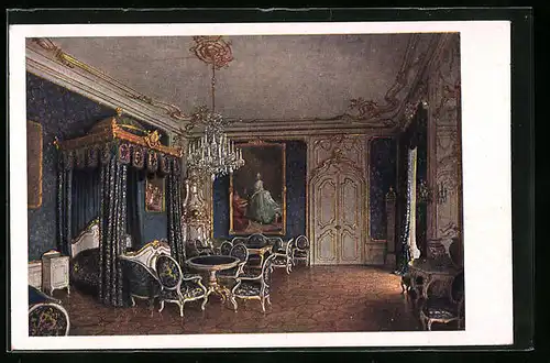 AK Wien, Hofburg, Schlafzimmer des Fremdenappartements