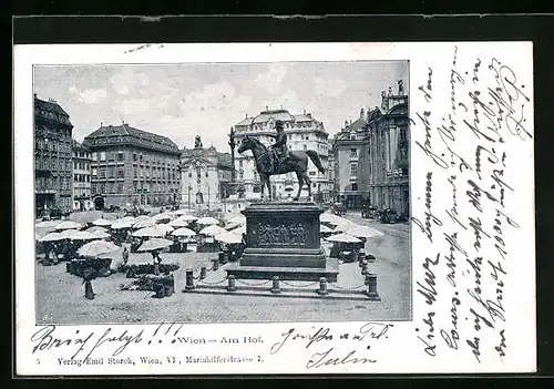 AK Wien, Am Hof mit Denkmal und Marktständen