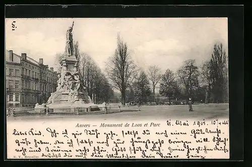 AK Anvers, Monument de Loos et Parc