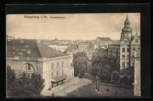 AK Königsberg i. Pr., Teilansicht mit Stadttheater aus der Vogelschau