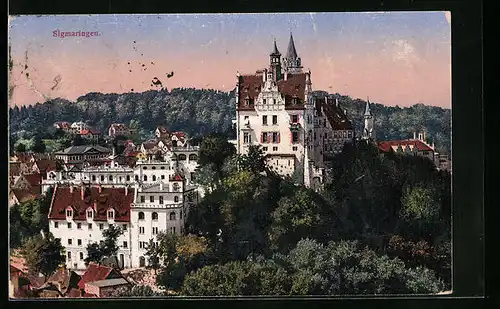 AK Sigmaringen, Teilansicht mit Schloss