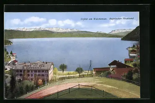 AK Urfeld am Walchensee, Teilansicht mit Hotel Jäger am See