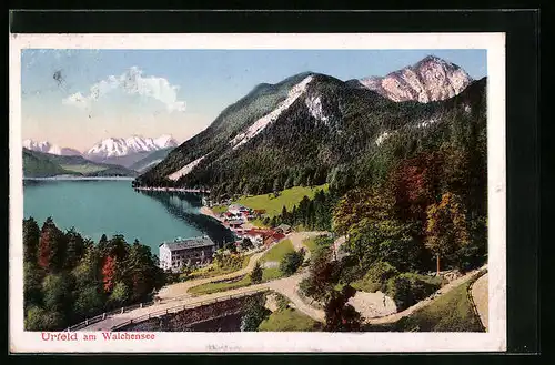 AK Urfeld am Walchensee, Panorama mit Hotel Jäger am See