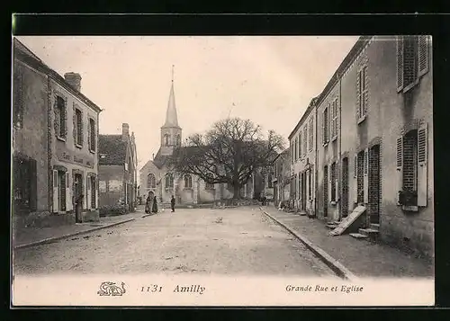 AK Amilly, Grande Rue et Eglise