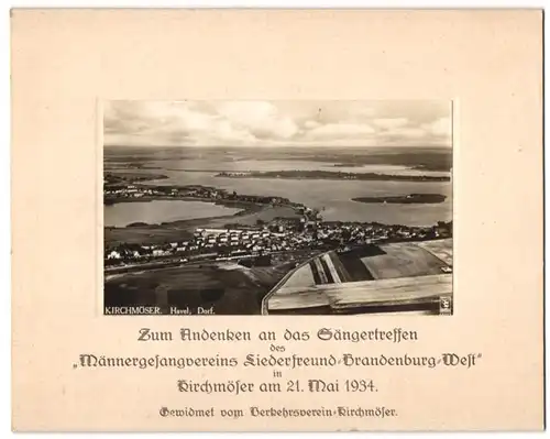 Fotografie Klinke & Co., Berlin, Ansicht Kirchmöser / Havel, Fliegeraufnahme, Sängertreffen Männergesangsverein 1934